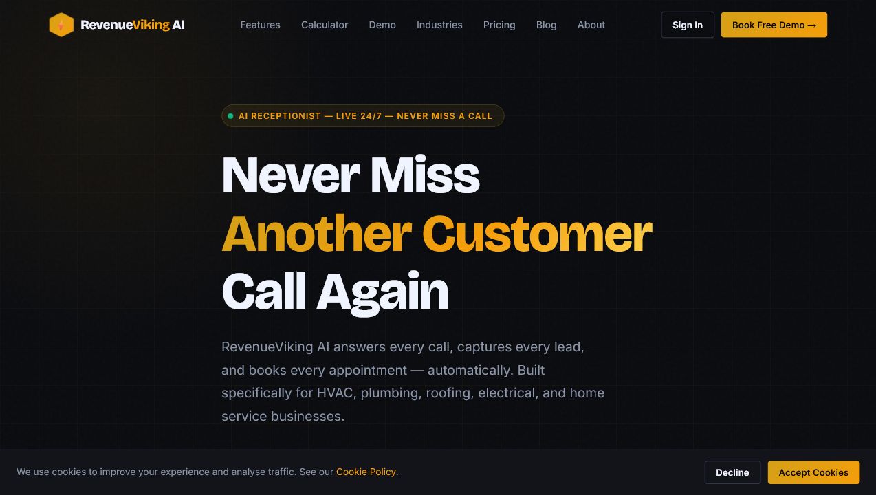 RevenueViking AI receptionist website