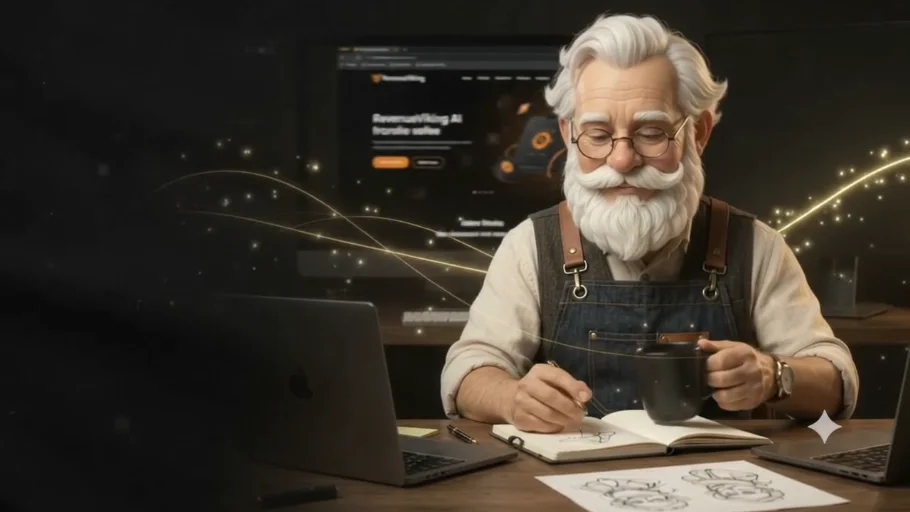 MyBrandFather craftsman reviewing creative and AI work in the studio